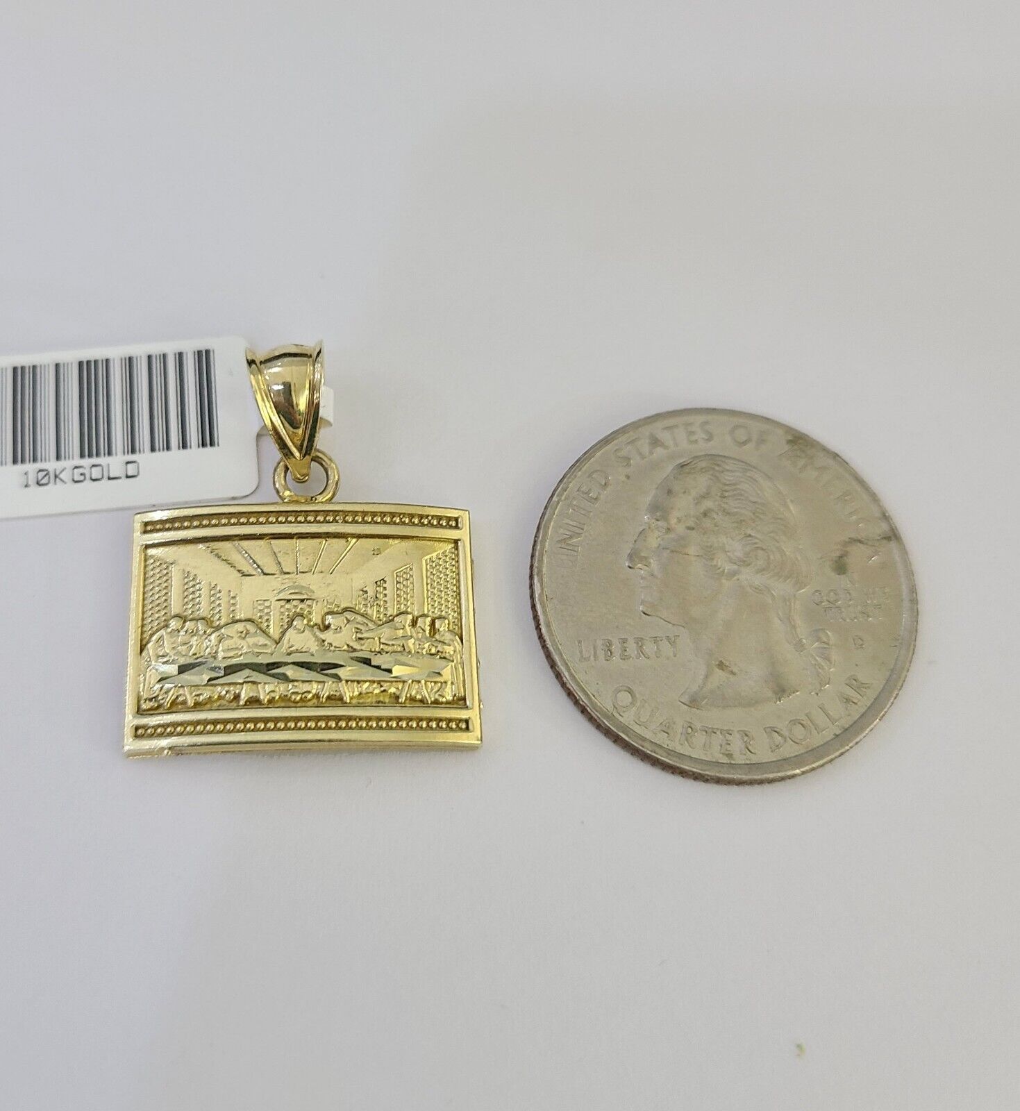 10k Solid Gold Cuban Curb Chain Last Supper Pendant 2mm 18"-24" SET Necklace